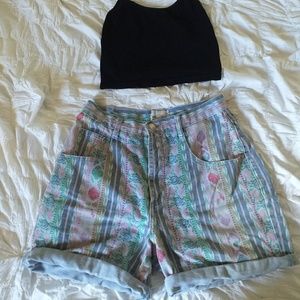 Patterned vintage wash shorts